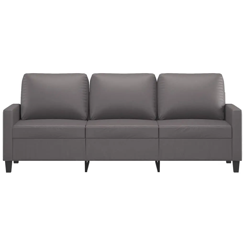 3-Seater Sofa Grey 180cm Faux Leather Durable Stain-Resistant Living Room Couch