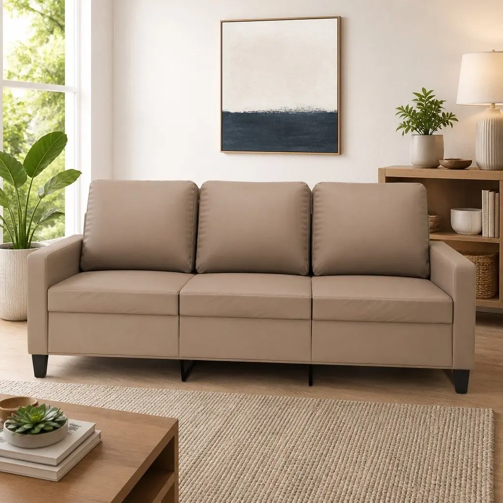 3-Seater Sofa Brown 180cm Faux Leather Modern Living Room Couch