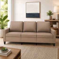 Compact Brown Faux Leather 3-Seater Sofa for Modern Spaces