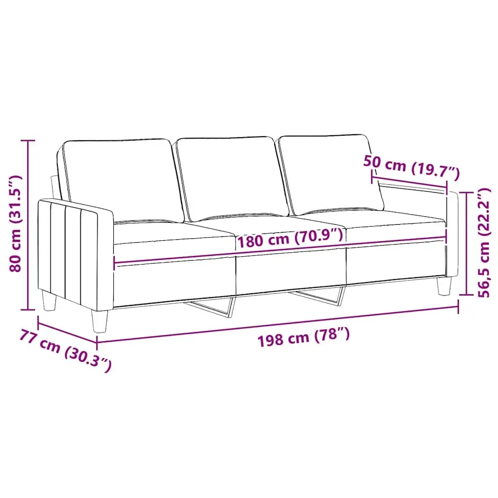 3-Seater Sofa Grey Fabric Lounge Couch Living Room Furniture 180cm Modern Design