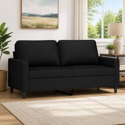 2-Seater Sofa Black 140cm Velvet Upholstered Living Room Couch Furniture