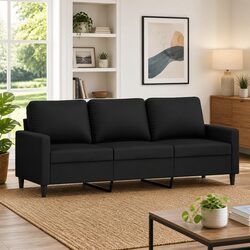 3-Seater Sofa Black 180cm Velvet Lounge Couch Living Room Furniture Comfortable