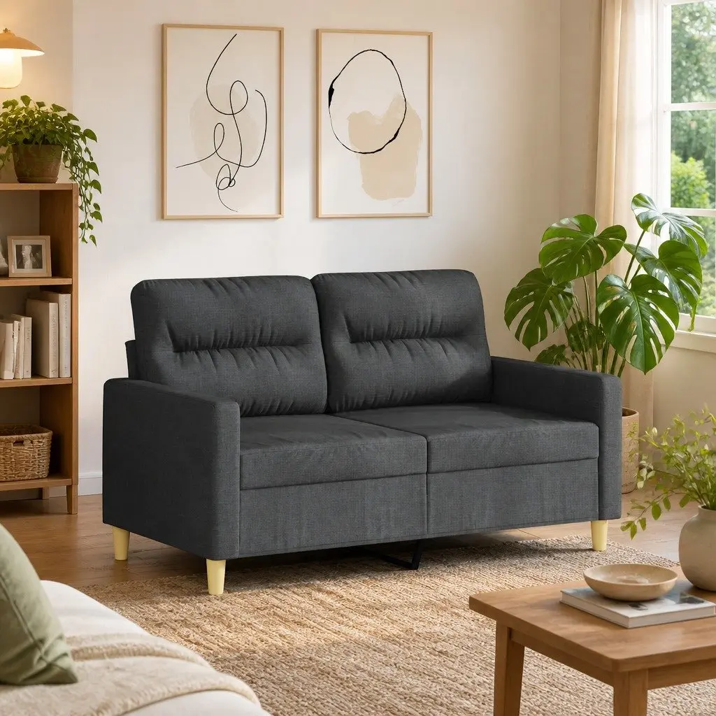 2-Seater Sofa Grey Fabric 120cm Living Room Couch Comfortable Upholstered Seat