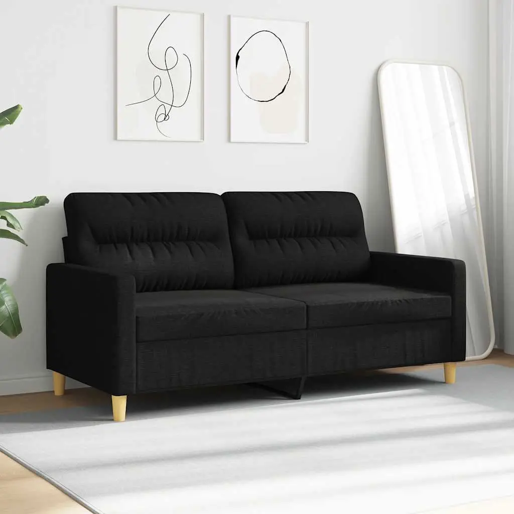2-Seater Sofa Black Fabric 140cm Living Room Couch Modern Design Comfortable