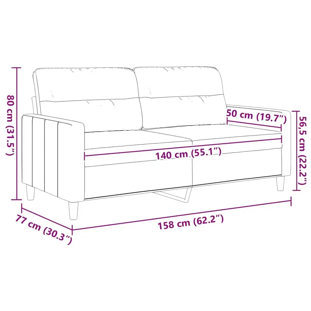 2-Seater Sofa Black Fabric 140cm Living Room Couch Modern Design Comfortable