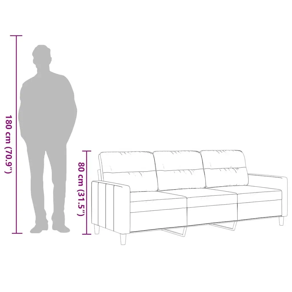 3-Seater Sofa Grey Fabric 180cm Modern Living Room Couch Lounge Seat Furniture