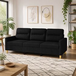 3-Seater Sofa Black 180cm Modern Living Room Couch Fabric Upholstered Furniture
