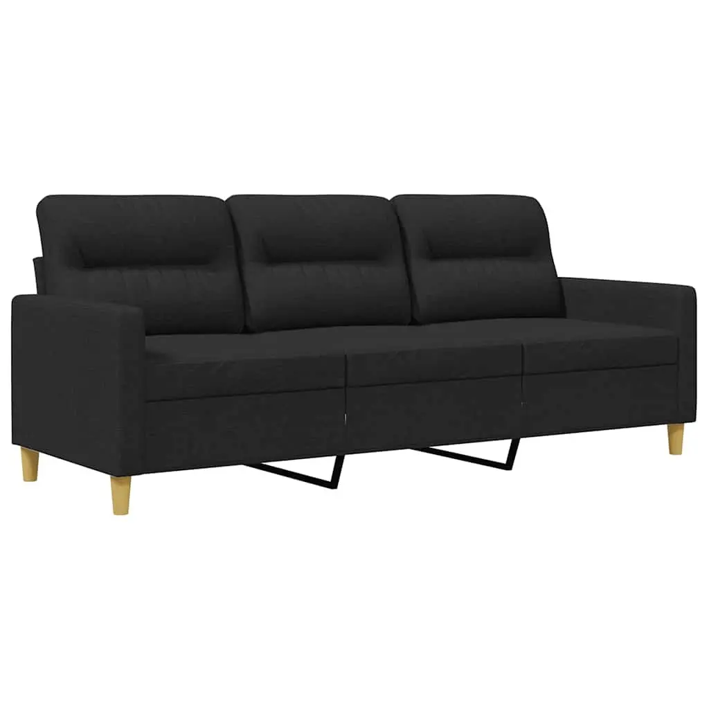 3-Seater Sofa Black 180cm Fabric Upholstered Modern Living Room Couch