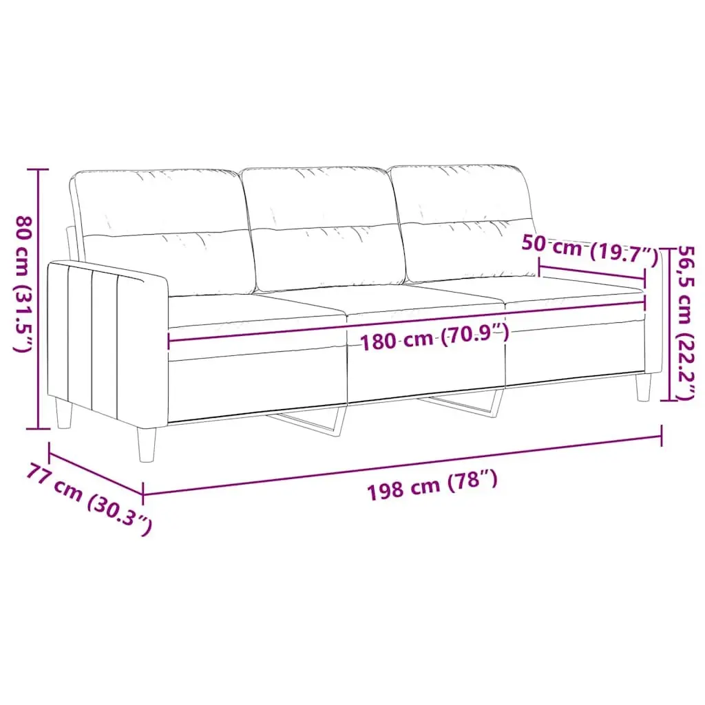 3-Seater Sofa Black 180cm Fabric Upholstered Modern Living Room Couch