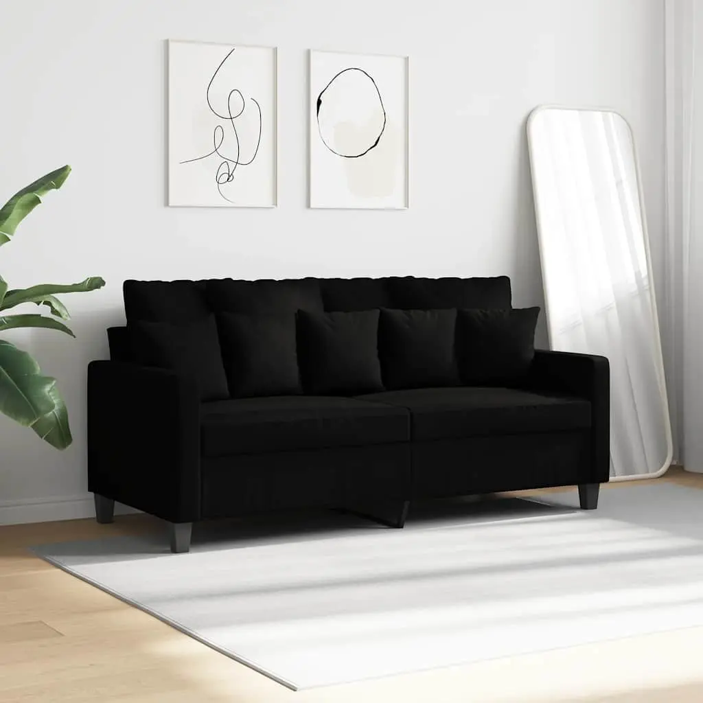 2-Seater Sofa Black 140cm Modern Fabric Lounge Seat