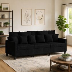 3-Seater Sofa Black 180cm Fabric Lounge Couch Living Room Furniture Modern