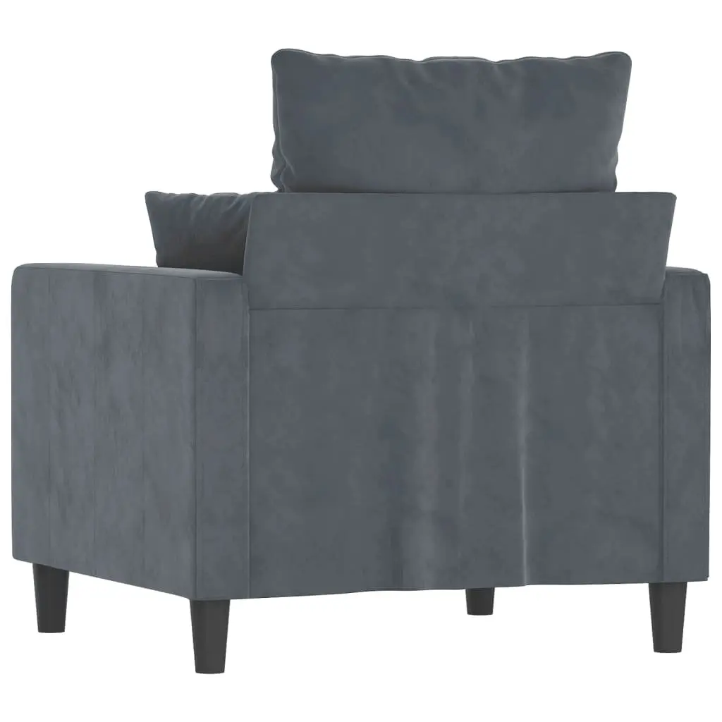 Grey Velvet Sofa Chair 60cm Armchair Padded Seat Modern Living Room Furniture