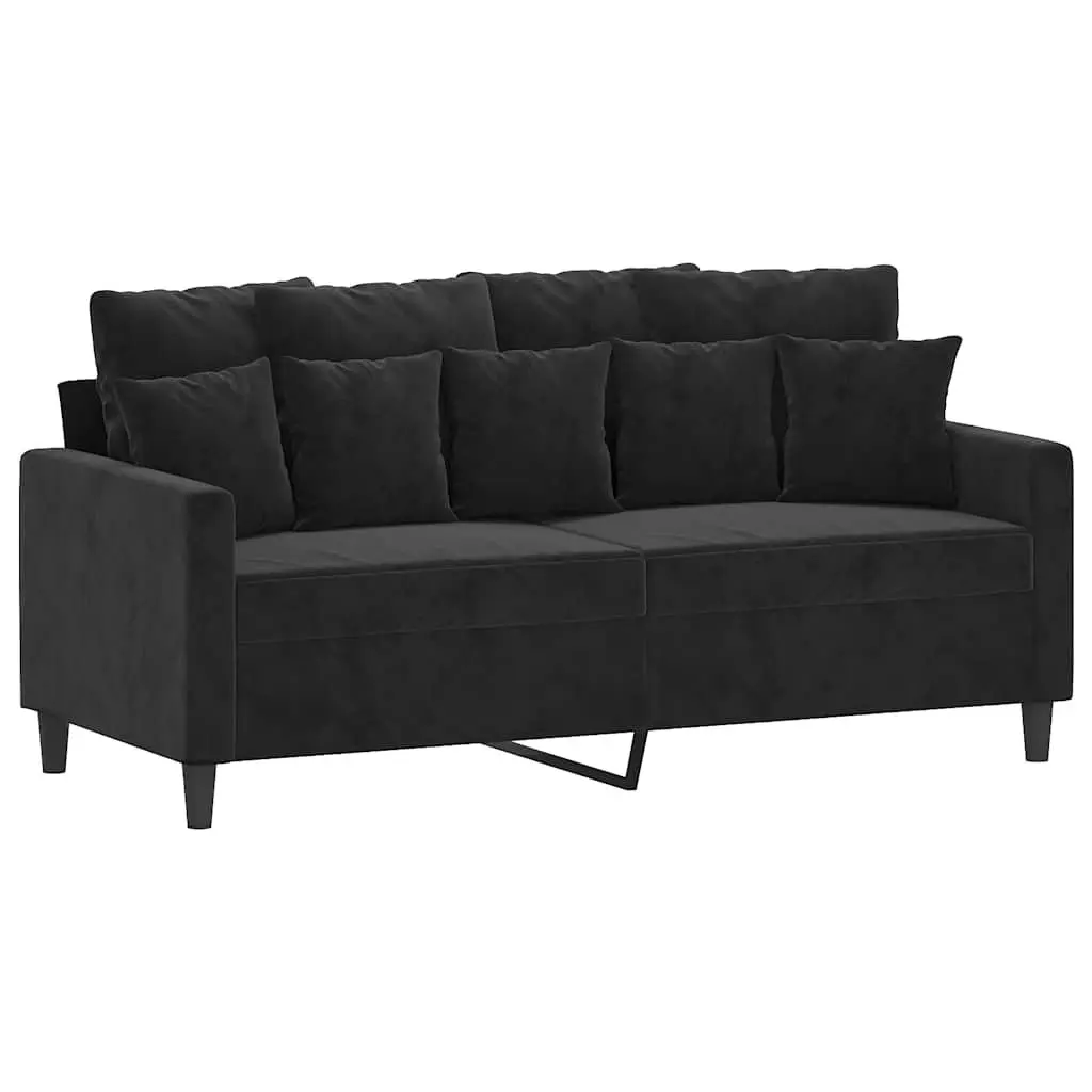 2-Seater Sofa Black 140cm Velvet Upholstered Modern Living Room Couch