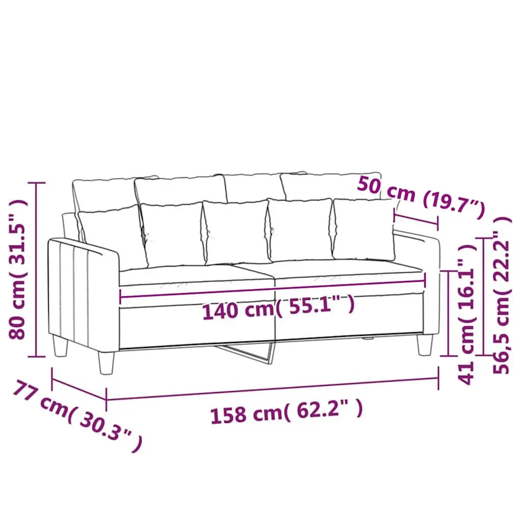 2-Seater Sofa Black 140cm Velvet Upholstered Modern Living Room Couch