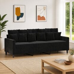 3-Seater Sofa 180 cm Black Living Room Couch Modern Velvet Upholstered Furniture