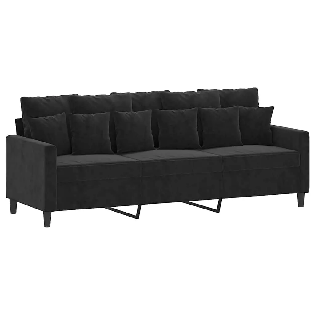 3-Seater Sofa Black 180 cm Modern Velvet Upholstered Furniture