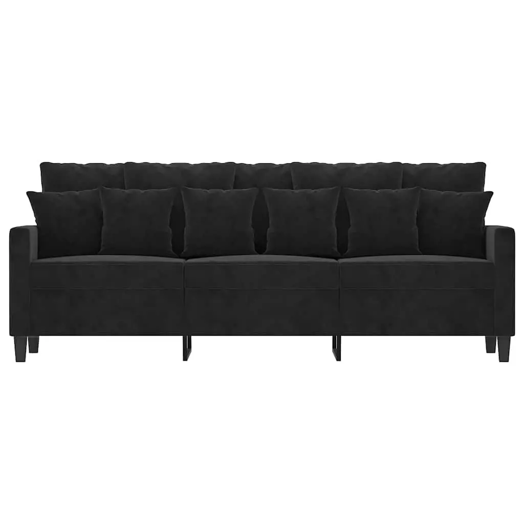 3-Seater Sofa Black 180 cm Modern Velvet Upholstered Furniture