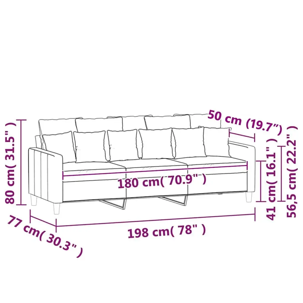 3-Seater Sofa Black 180 cm Modern Velvet Upholstered Furniture