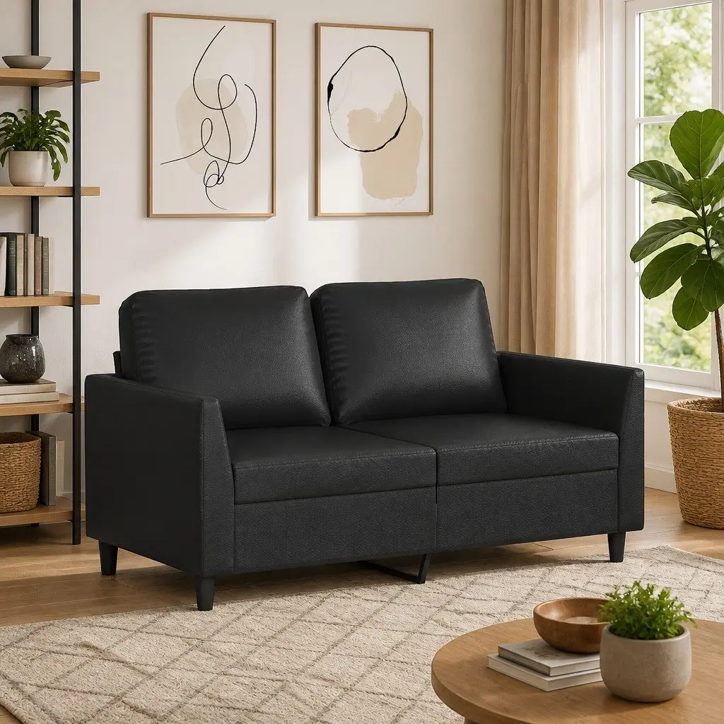2-Seater Sofa Black 120cm Modern Living Room Couch Faux Leather Furniture