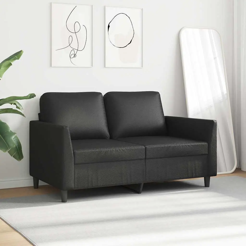 2-Seater Sofa Black 120cm Modern Living Room Couch Faux Leather Furniture