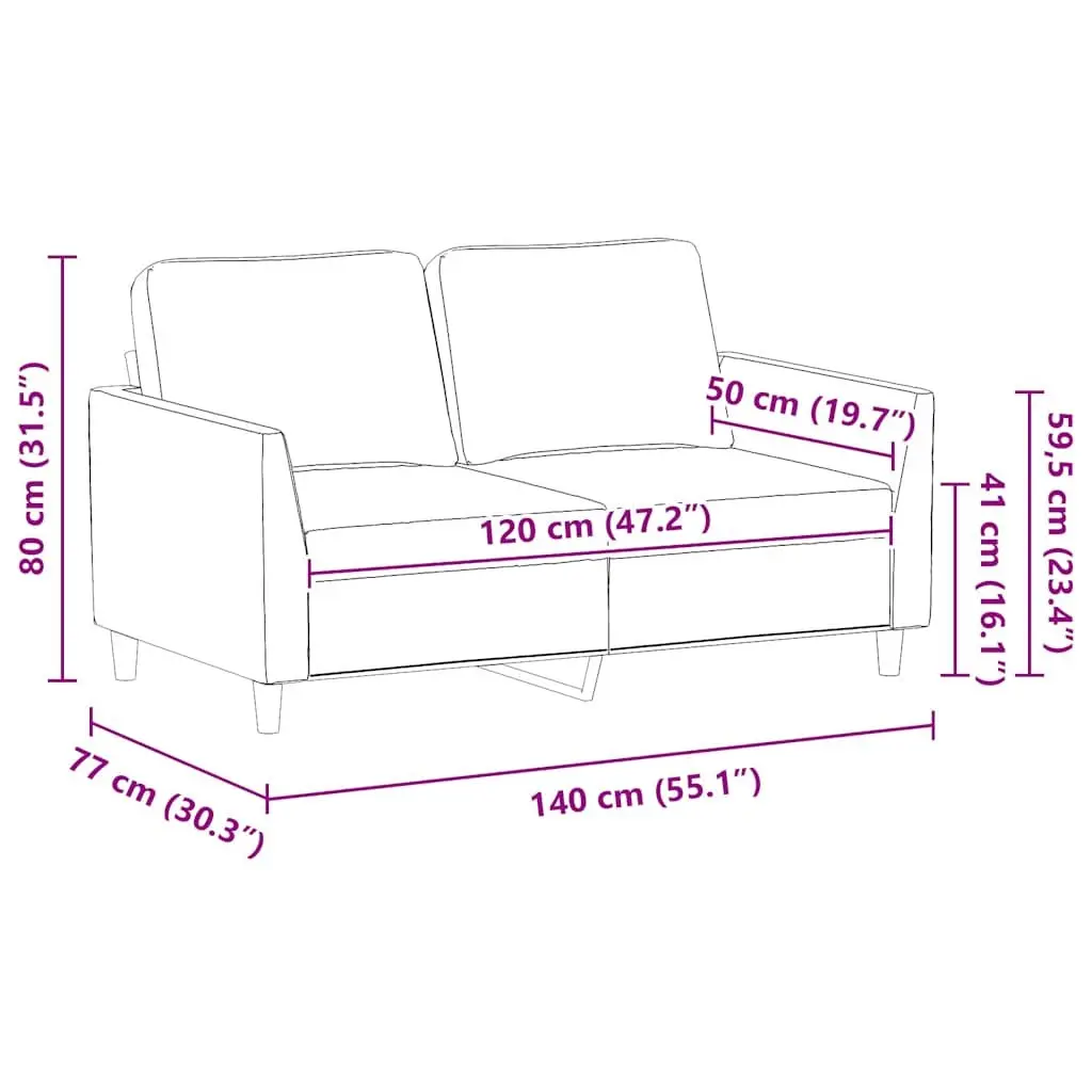 2-Seater Sofa Black 120cm Modern Living Room Couch Faux Leather Furniture