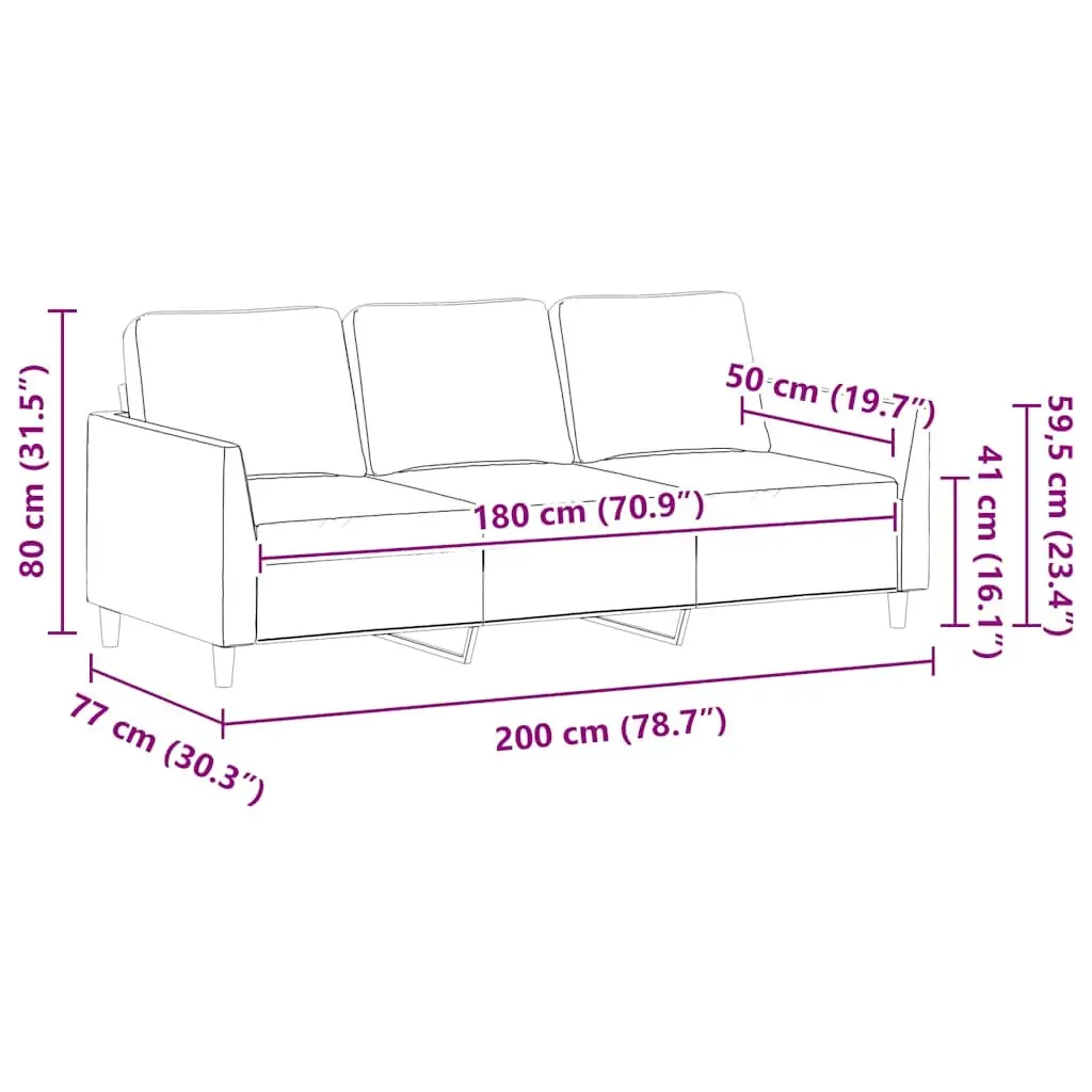 3-Seater Sofa Black 180cm Faux Leather Modern Lounge Couch