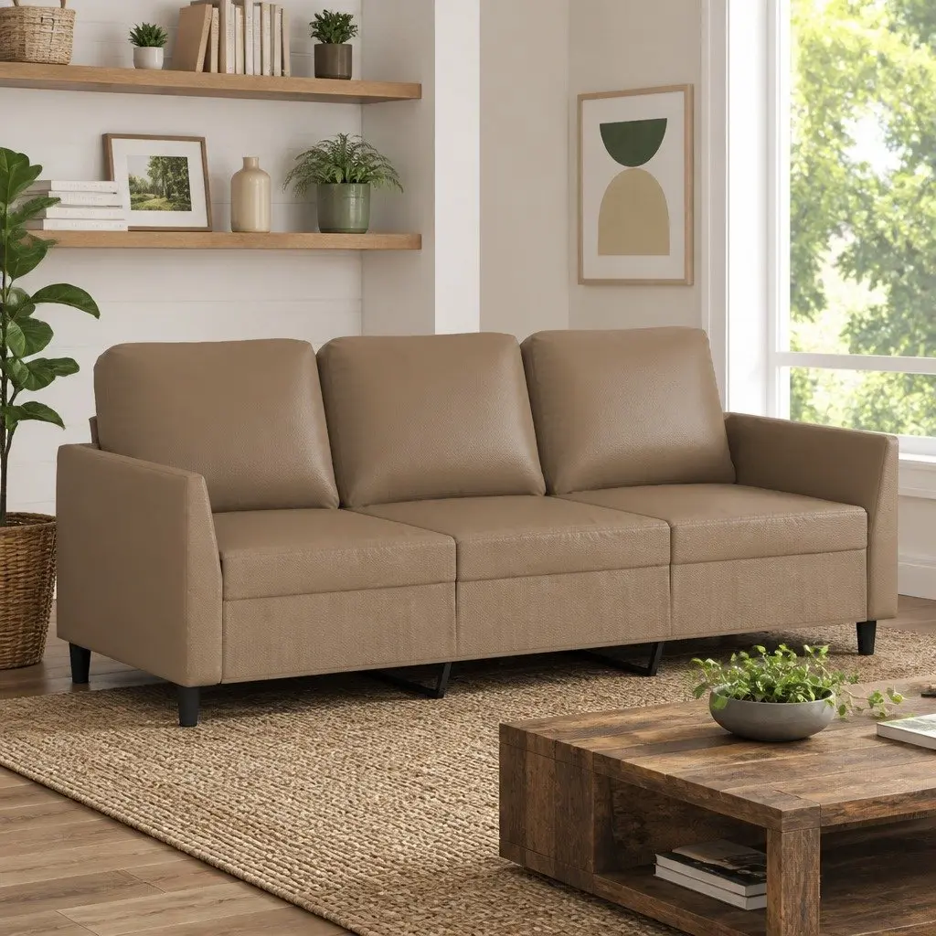 3-Seater Sofa Cappuccino Faux Leather Couch 180cm Living Room Lounge Settee