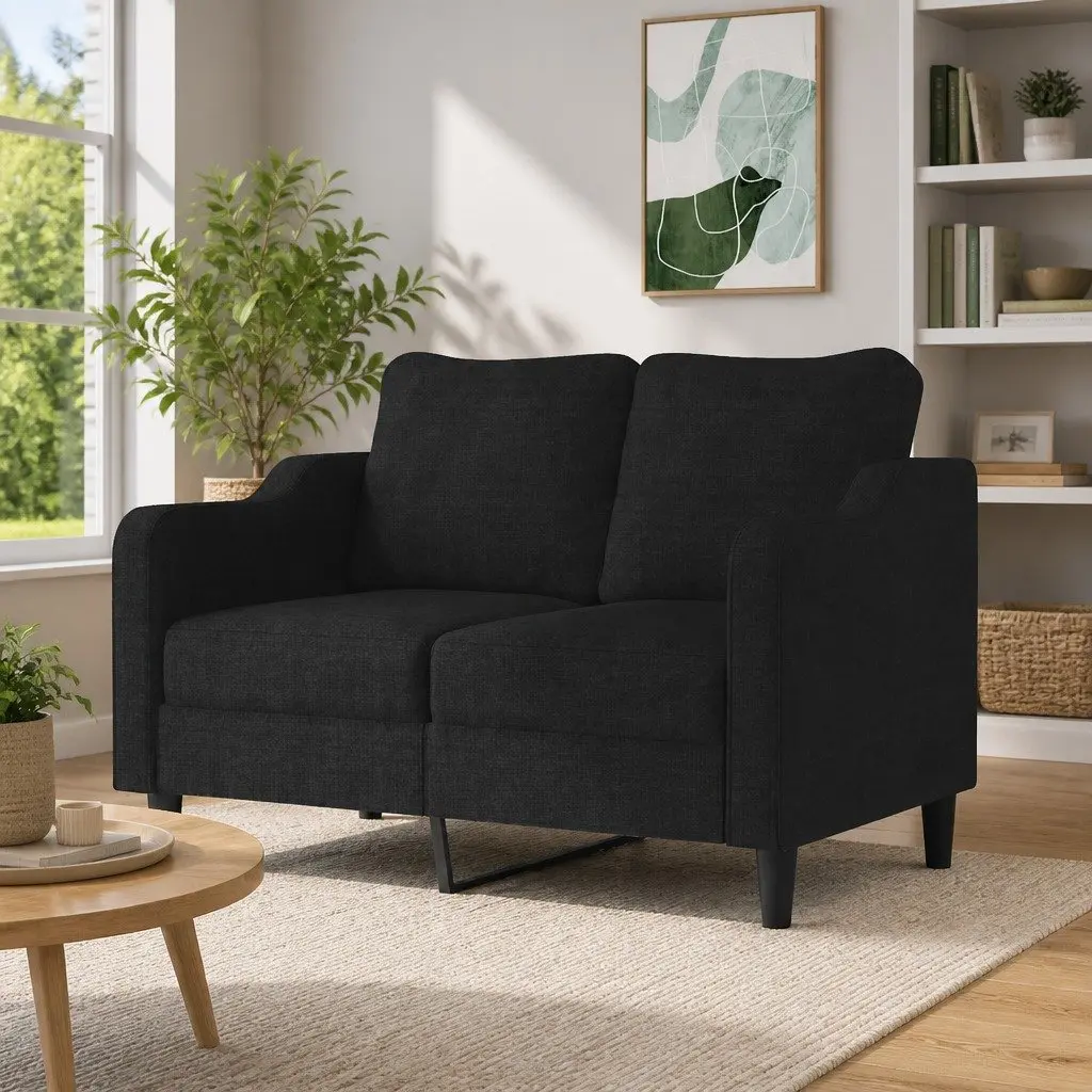 2-Seater Sofa Black Fabric 120cm Modern Couch Lounge Seat