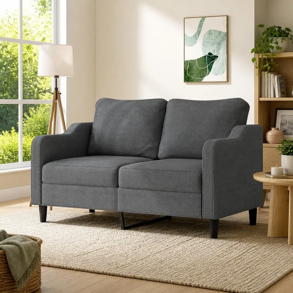 2-Seater Sofa Grey Fabric 140cm Modern Living Room Couch Upholstered Furniture