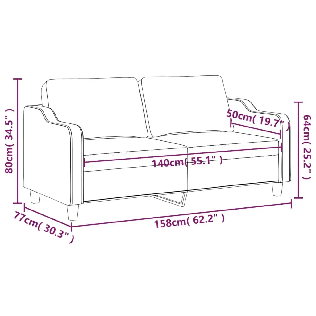 2-Seater Sofa Grey Fabric 140cm Modern Living Room Couch Upholstered Furniture