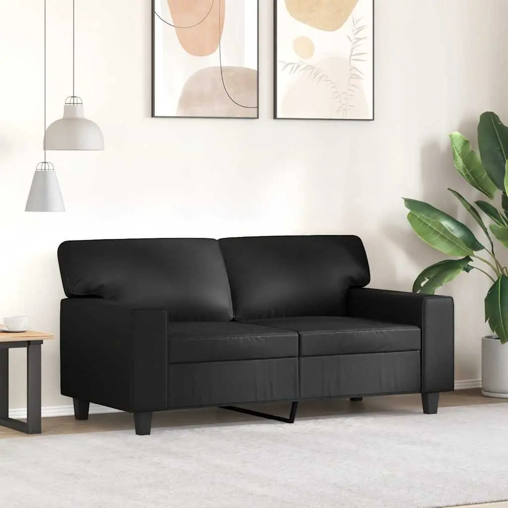 2-Seater Sofa Black 120cm Modern Faux Leather Lounge Furniture