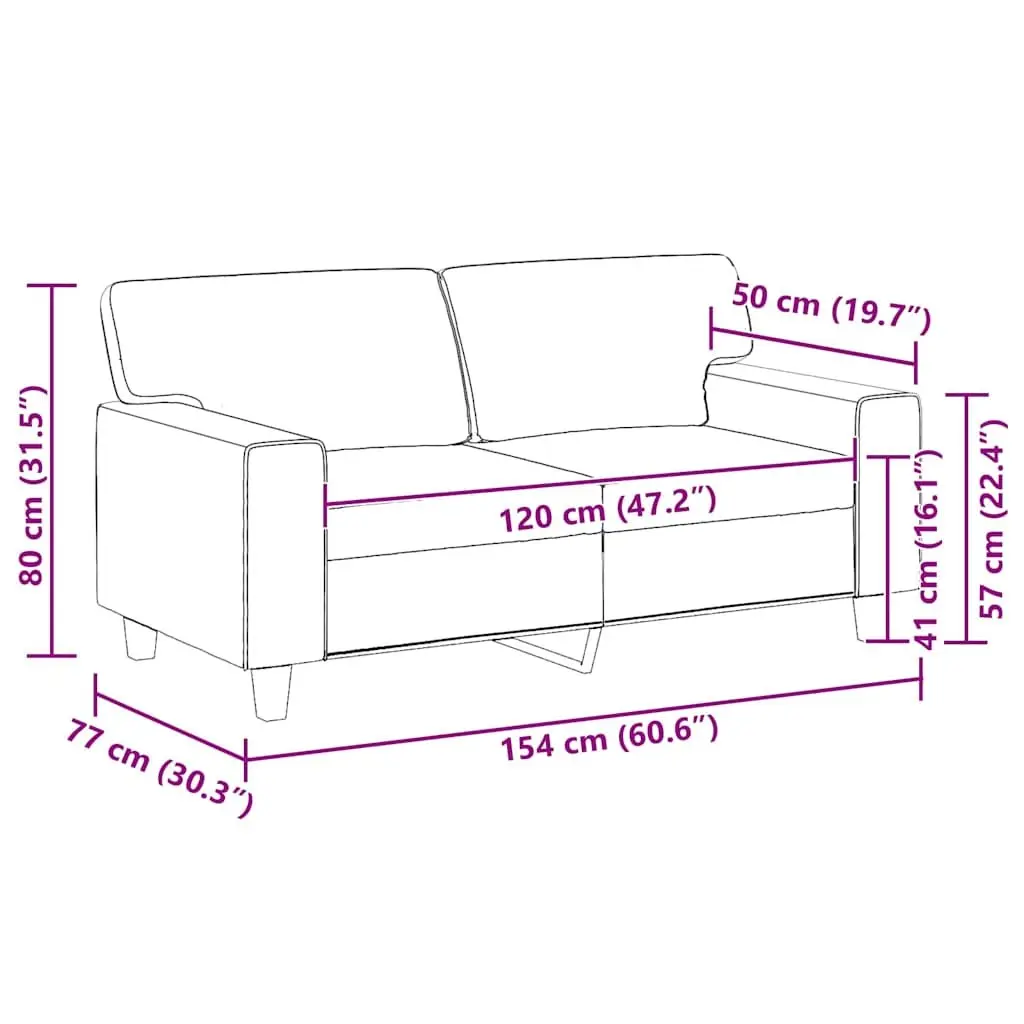 2-Seater Sofa Black 120cm Modern Faux Leather Lounge Furniture