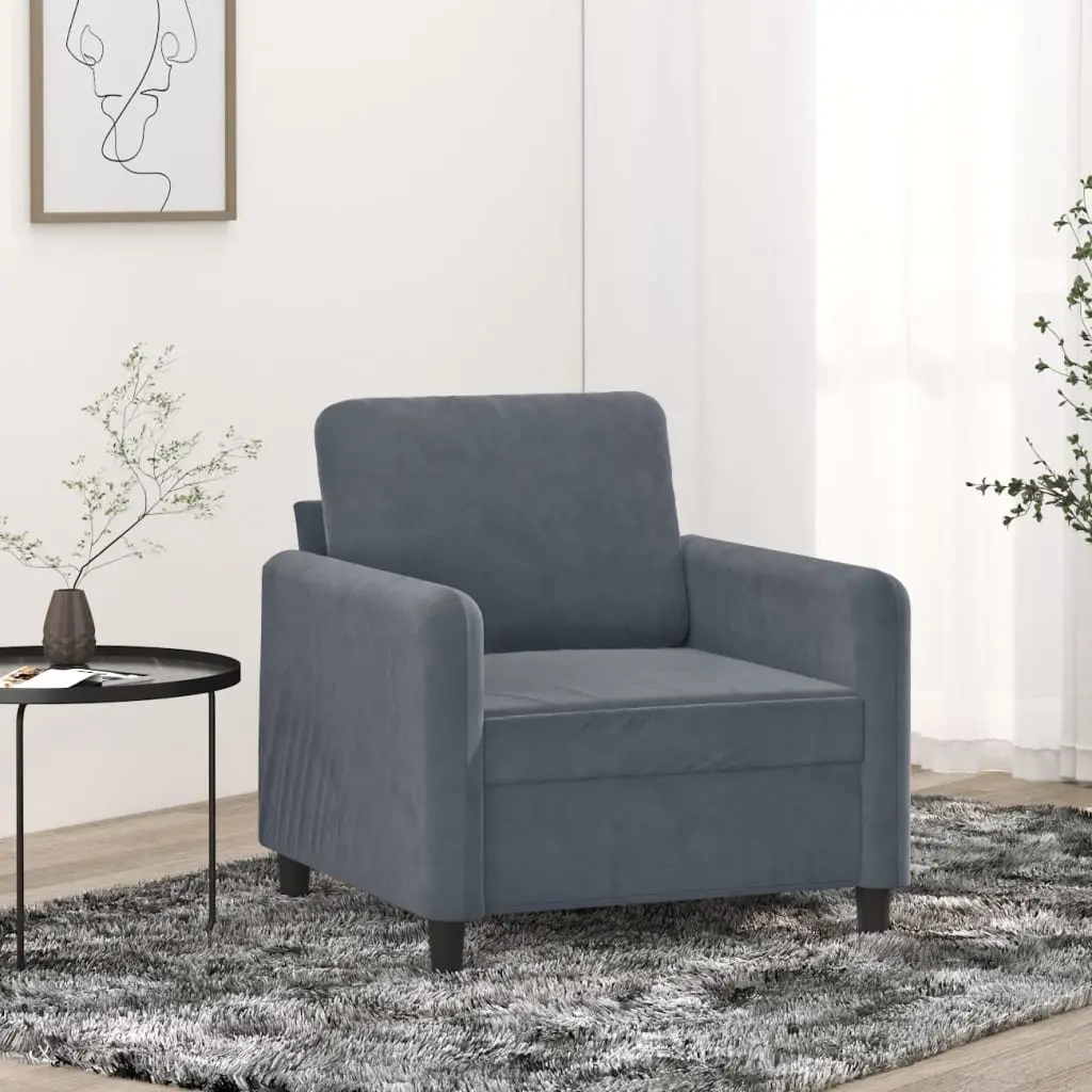 Sofa Chair Grey 60cm Velvet Upholstery Modern Accent Armchair