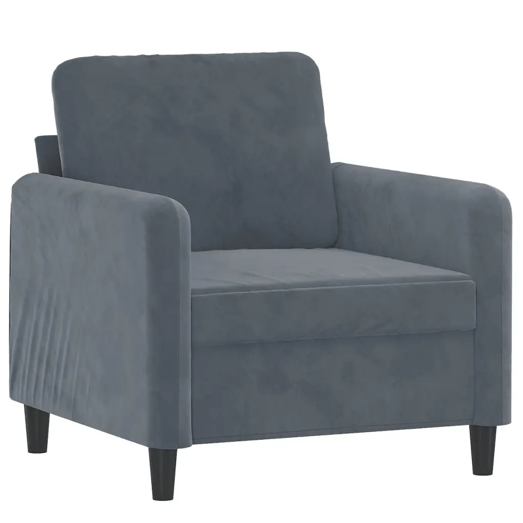 Sofa Chair Grey 60cm Velvet Upholstery Modern Accent Armchair