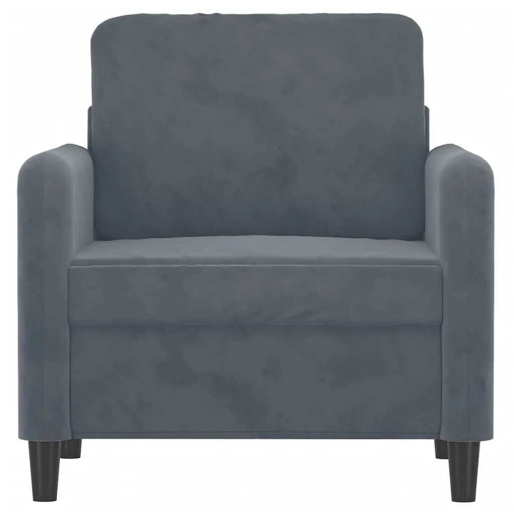Sofa Chair Grey 60cm Velvet Upholstery Modern Accent Armchair