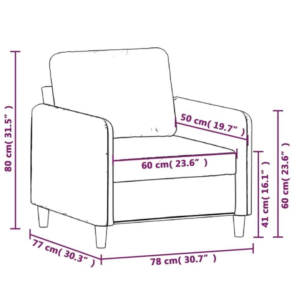 Sofa Chair Grey 60cm Velvet Upholstery Modern Accent Armchair