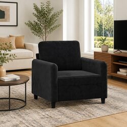 Compact 60cm Black Velvet Chair for Relaxation
