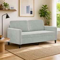 2-Seater Sofa Light Grey 140cm Modern Lounge Couch Velvet Upholstered Furniture
