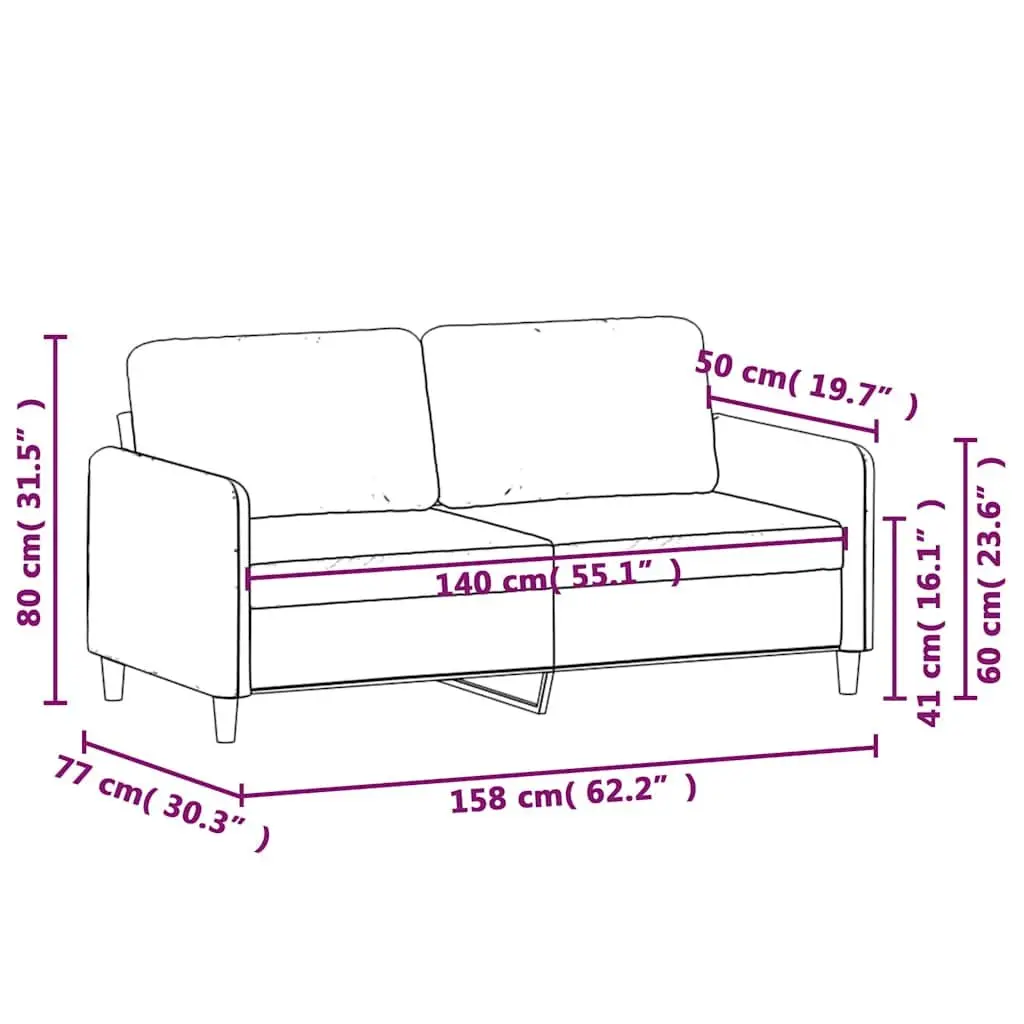 2-Seater Sofa Black 140cm Modern Lounge Couch Velvet Upholstered Living Room