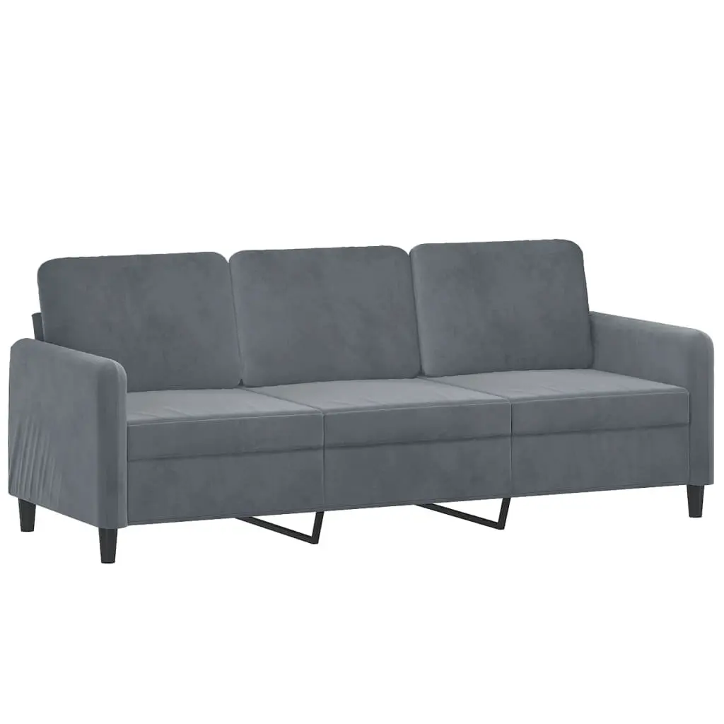 3-Seater Sofa Grey Velvet 180cm Living Room Furniture Modern Couch