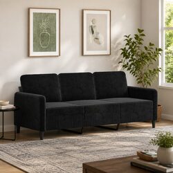 Confidently Stylish Black Velvet 3-Seater Sofa