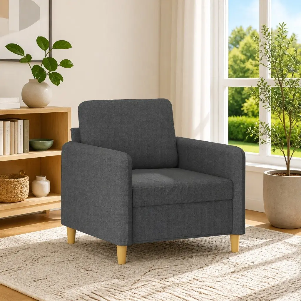 Grey Fabric Sofa Chair 60cm Wide Armchair Padded Seat Living Room Furniture