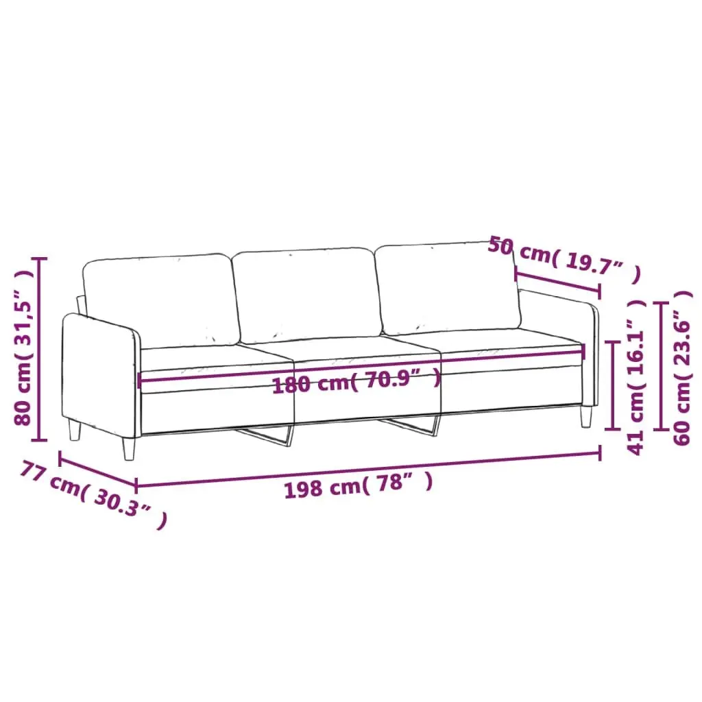 3-Seater Sofa Grey Fabric 180cm Living Room Couch Lounge Seat Furniture