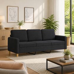 3-Seater Sofa in Black Fabric – Modern Comfort