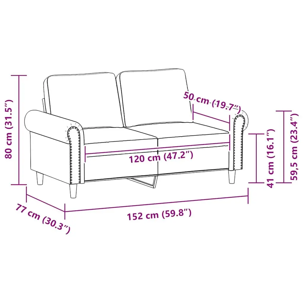 2-Seater Sofa Black 120cm Faux Leather Modern Living Room Couch