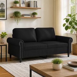 2-Seater Sofa Black 140cm Modern Lounge Couch Faux Leather Seating Furniture