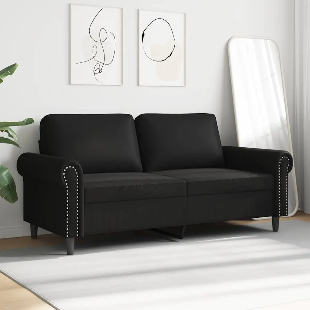 2-Seater Sofa Black 140cm Faux Leather Modern Lounge Couch Sturdy Construction