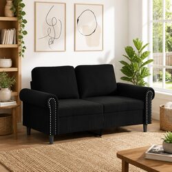 Compact 2-Seater Sofa in Black Velvet - 120 cm Width