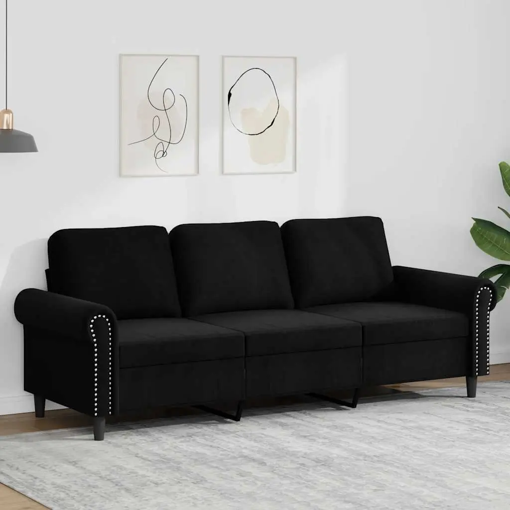 3-Seater Sofa Black 180cm Modern Living Room Couch Velvet Upholstered Settee