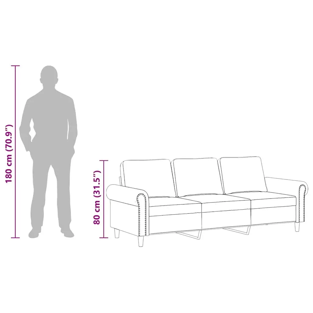 3-Seater Sofa Black 180cm Modern Living Room Couch Velvet Upholstered Settee